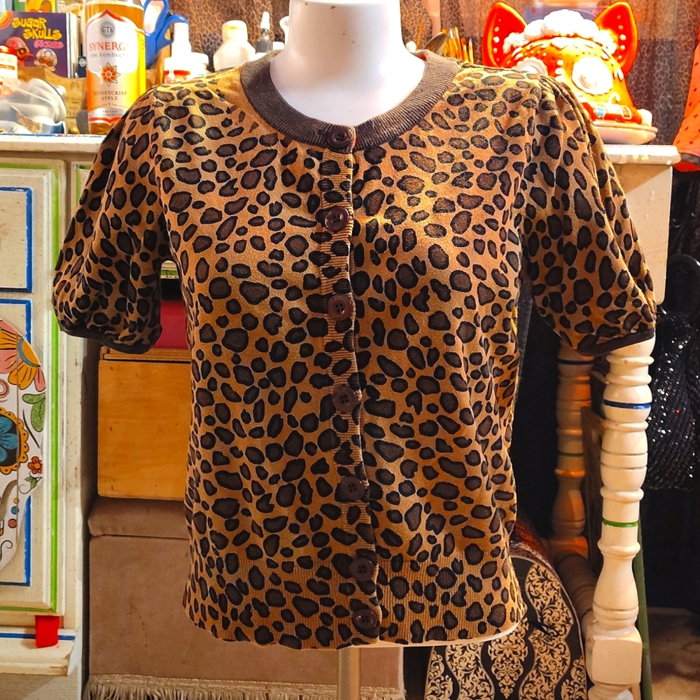 Short Sleeve Animal Print M Cardigan